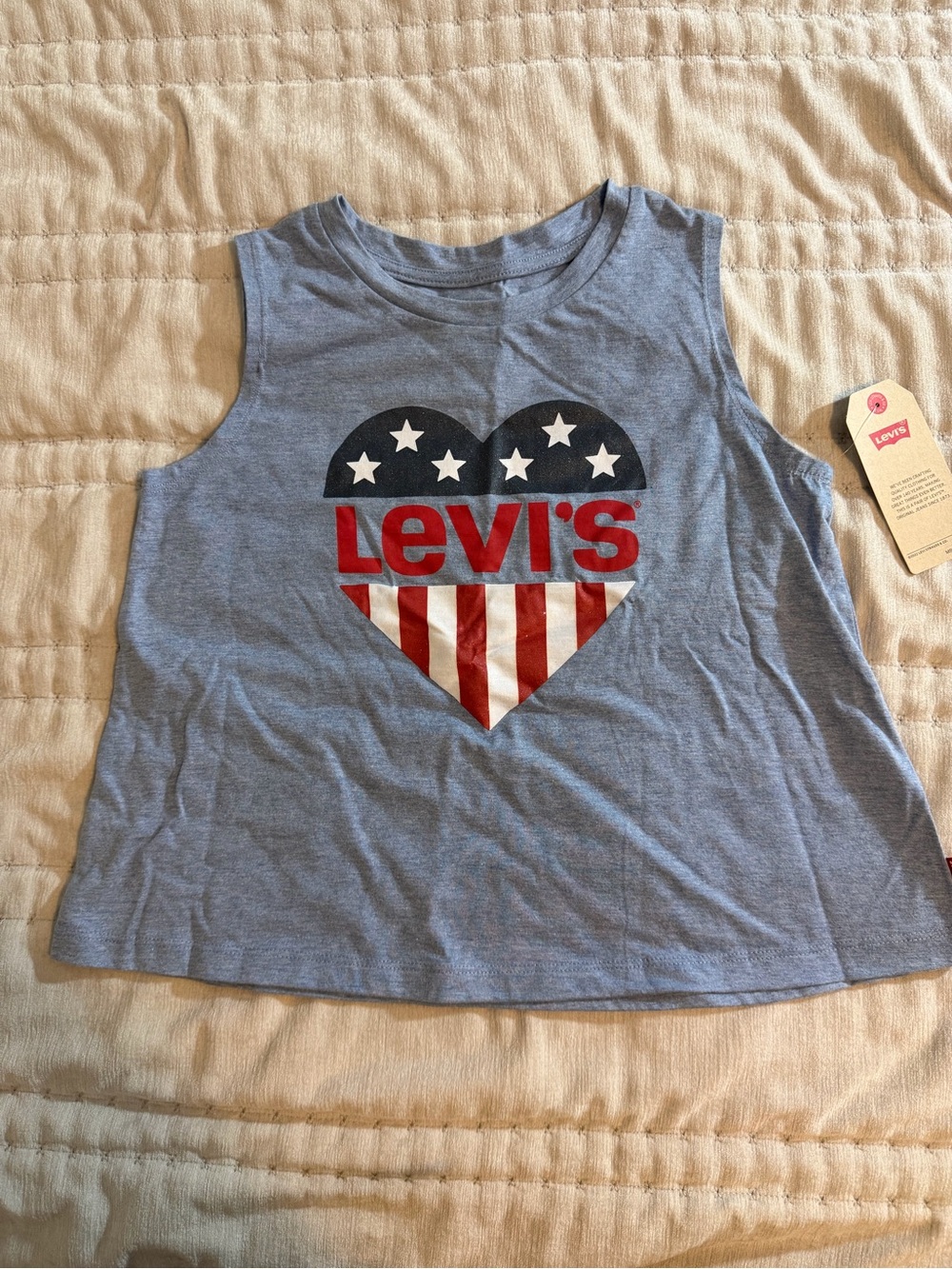 Levi's Girls' Blue Sleeveless Heart Graphic Tank
